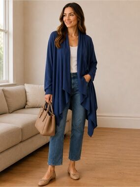 Eric Alexandre Royal Blue Open-Front Drape Cardigan Large